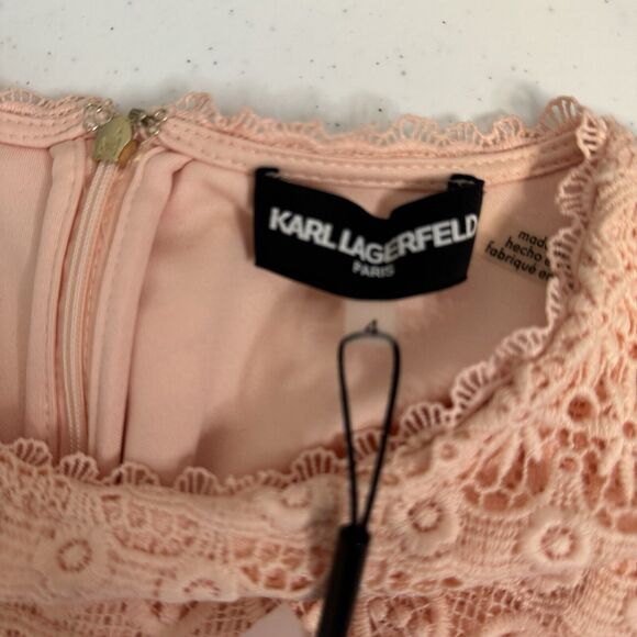 Karl Lagerfeld Size 4 Women's Peach Pink Sleeveless Lace Shift Dress Floral NWT - Picture 5 of 11